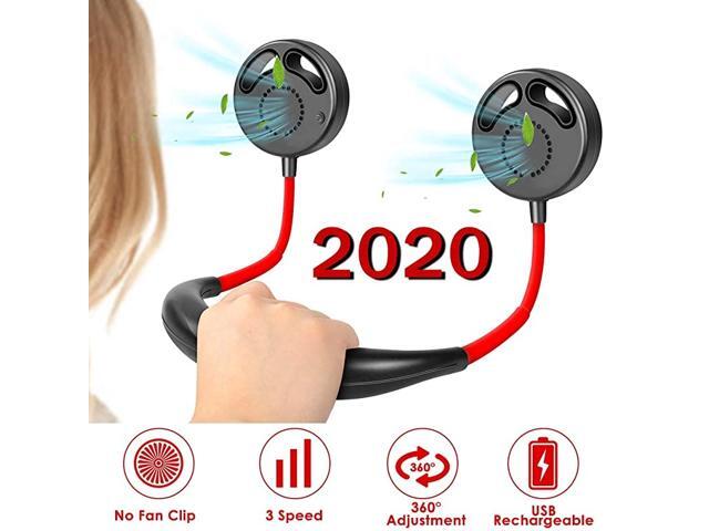 Hand Free Personal Neck Fan Dual Head Mini Sport Fan Portable Face Fan 3 Speed Adjustable Micro USB Rechargeable Fan for Men Women Office Home
