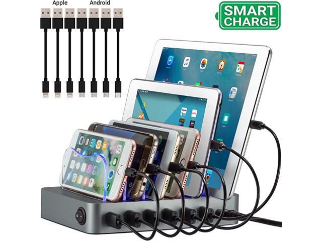 Charging Station Original US Design Patent Stylish Multiple Device Charger with 7 Mini Cables for Apple and Android Space Gray