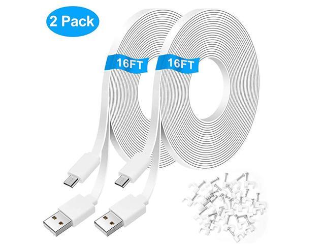 2 Pack 164FT Flat Power Extension Cable Compatible with WyzeCam WyzeCam Pan KasaCam Indoor NestCam Indoor Yi Camera Blink USB to Micro USB Charging