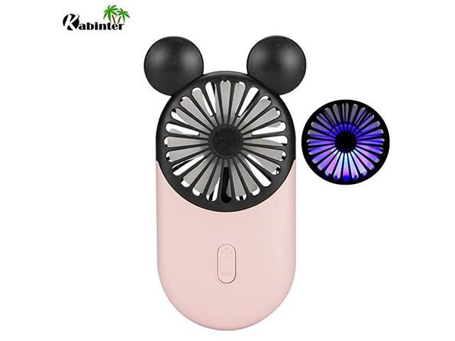 Cute Personal Mini Fan Handheld Portable USB Rechargeable Fan with Beautiful LED Light 3 Adjustable Speeds Portable Holder for Indoor Or Outdoor