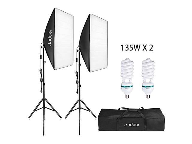 Photography Softbox Lighting kit Continuous Lighting System Photo Studio Equipment with 2pcs 135W E27 LED 5500K Lighting Bulbs for for Photo Video
