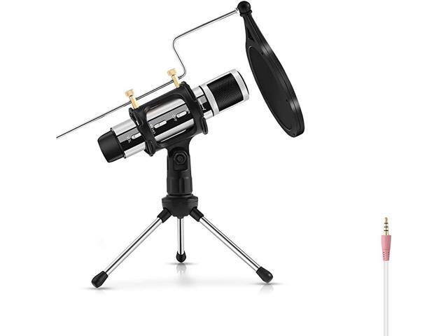 Studio Microphone Condenser Studio Microphone with Builtin Sound Card and Echo Effect Vocal Recording Computer Microphone wTripod Stand for