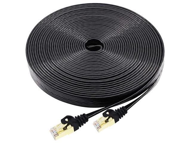 Cat7 Ethernet Cable 40 FT with Cable Clips Cat7 Flat RJ45 Computer Internet LAN Network Ethernet Patch Cable Cord 40FT Black