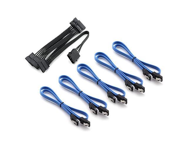 1pcs IDE to SATA Power Cable IDE Large 4 Pin to PC Server Hard Drive 15 Pin SATA Extension Cable 1 to 5 Splitter 1xBlack + 5pcs SATA 30 Cable 5xBlue