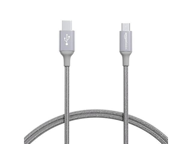 Double Braided Nylon USB TypeC to MicroB 20 Male Charger Cable 3 feet Dark Grey