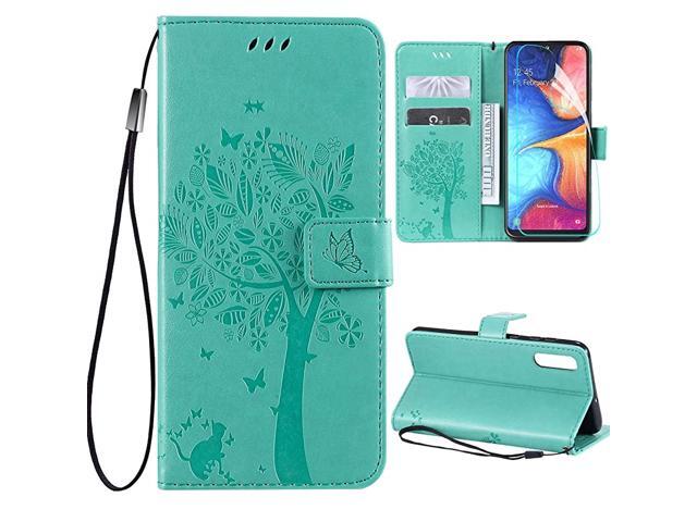 Galaxy A10e Wallet Case with Screen ProtectorGalaxy A10e PU Leather Protective Case Emboss Love Tree Cat Folio Magnetic with Card Holder Kickstand