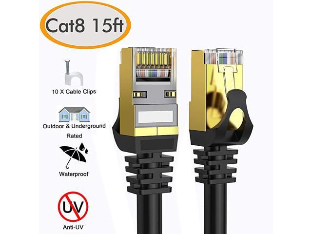 8 Ethernet Cable 15 ft Shielded 26AWG Lastest 40Gbps 2000Mhz SFTP Patch Cord Heavy Duty High Speed 8 LAN Network RJ45 Cable in Wall Outdoor