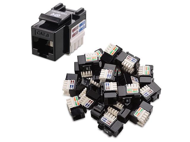 UL Listed 25Pack RJ45 Keystone Jack in Black with Keystone PunchDown Stand
