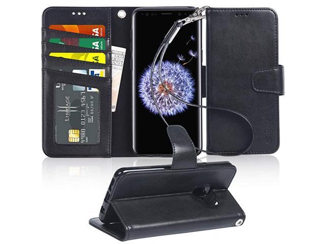 Case Compatible for Samsung Galaxy S9 Wrist Strap Flip Folio Kickstand Feature PU Leather Wallet case with IDCredit Card Pockets Not for Galaxy S9