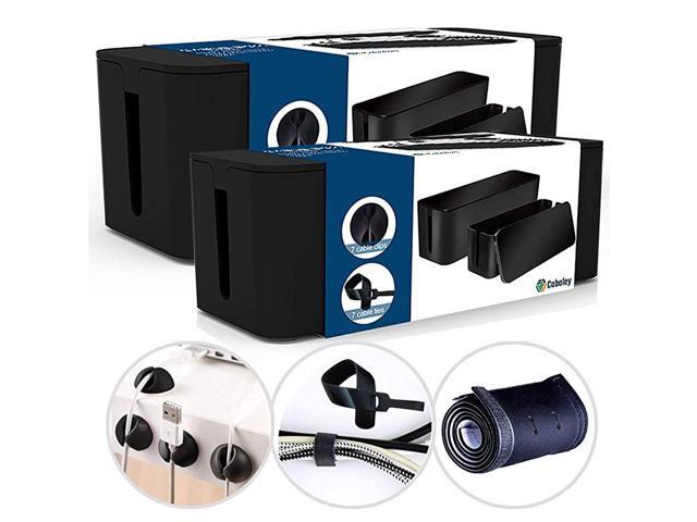 Management Box Organizer Set Pack of 2 with Configuration Kit Updated AntiSkid Design Large and Medium Black Boxes with Ties Clips and Sleeve