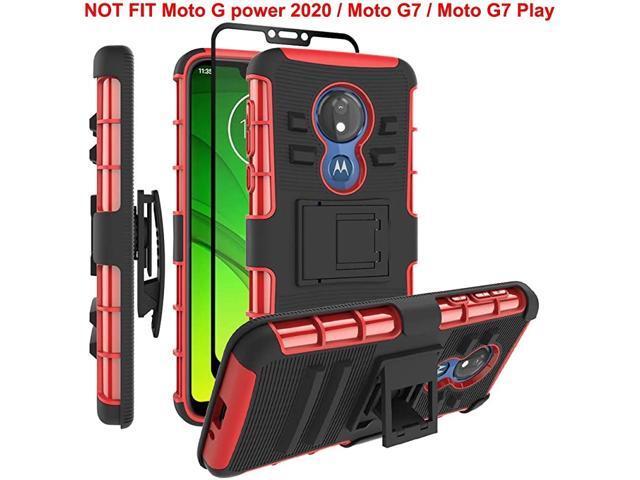 Moto G7 Power Case Moto G7 Supra Case Case with Tempered Glass Screen Protector Holster Belt Clip Amor Case for Motorola Moto G7 PowerSupra Light Red