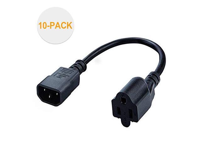 10Pack 1 Foot 18AWG Standard Computer Power Adapter Cord NEMA 515R Receptacle to IEC320 C14 03MBlack