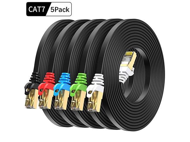 Cat7 Ethernet Cable 3FT 5 Pack Multi Color Cat7 Flat RJ45 Computer Internet LAN Network Ethernet Patch Cable Cord 3Feet