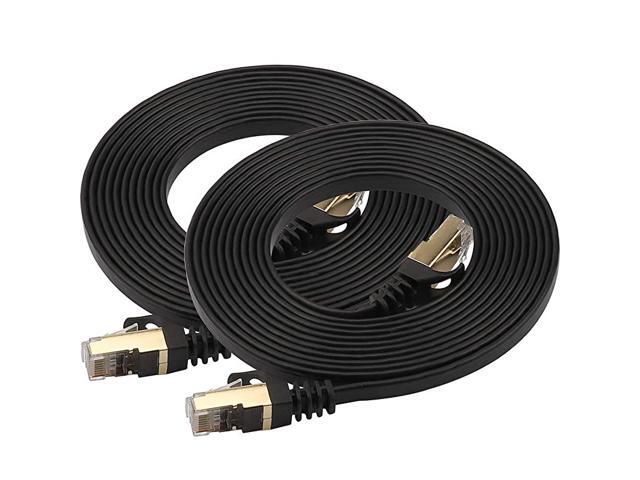 7 Ethernet Cable 10 Ft 2 Pack Black Flat Gigabit High Speed Gigabit Shielded RJ45 LAN Cable