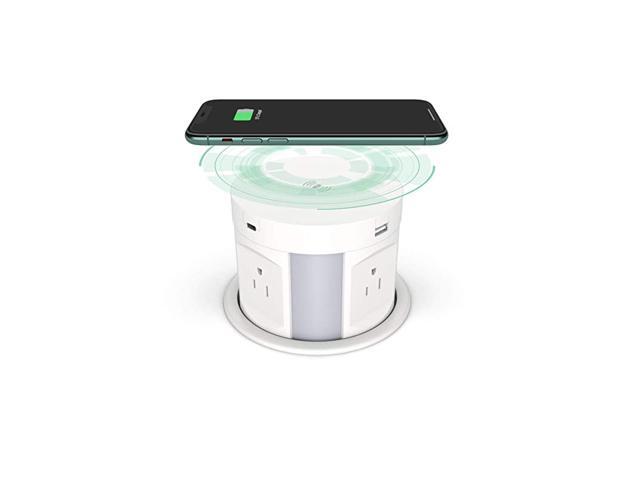Automatic Pop up Outlet Wireless Charger Power Strip Surge Protector Recessed Outlet 4 AC Plug + TypeA and TypeC USB Port Outlets for Countertop