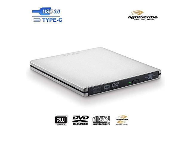 External DVD CD Drive Aluminum USB 30 Lightscribe DVD Burner TypeC Portable DVD CD +RW Rewriter Reader Slim Optical Drive Compatible with Macbook