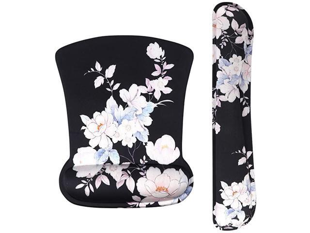 Keyboard Wrist Rest Pad and Mouse Wrist Rest Support Mouse Pad Set Non Slip Rubber Base Wrist Support with Ergonomic Raised Memory Foam for Easy