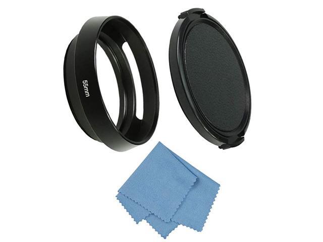 Camera Standard Focus Metal Lens Hood with Cleaning Cloth and Lens Cap Compatible with LeicaFujiNikonCanonSamsung Standard Thread Lens