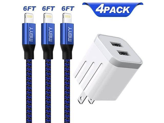 Charger MFi Certified 3 Pack 6FT Lightning Cable Cable Nylon Braided and USB Wall Adapter Plug Block Compatible 11 Pro Max XS XR X 8 7 Plus 6s 6 SE