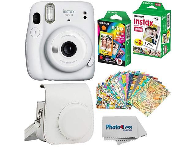 Instax Mini 11 Instant Camera Ice White 16654798 + Instax Mini Twin Pack Instant Film 16437396 + Single Pack Rainbow Film + Case + Travel Stickers