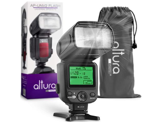 APUNV2 Camera Flash Light Speedlite with LCD Display for Canon Nikon Sony Panasonic Olympus Pentax DSLR and Mirrorless Cameras Featuring a Standard