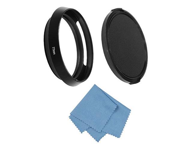 Camera Standard Hollow Vented Metal Lens Hood with Cleaning Cloth and Lens Cap Compatible with LeicaFujiNikonCanonSamsung Standard Thread Lens