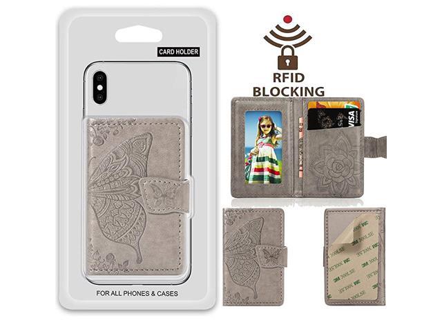 Card Holder RFID Blocking Sleeve 3D Butterfly Flower Kickstand Pu Leather Back StickOn Adhesive Credit Cards Cash Wallet For Most of Smartphones