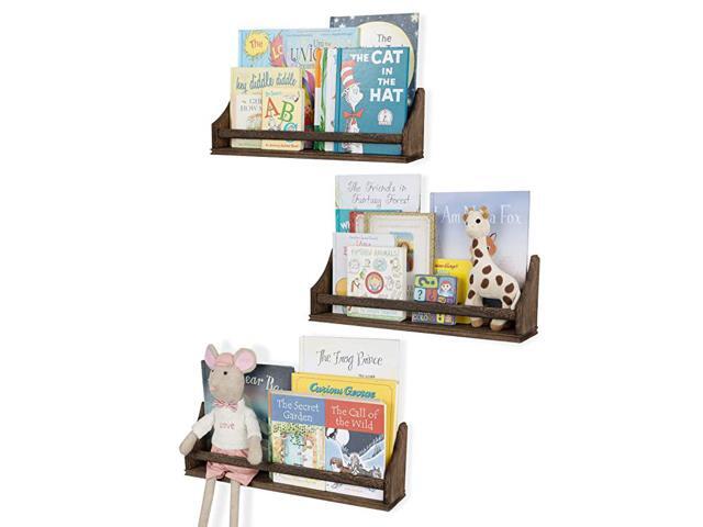 Décor Wall Shelves 3 Shelf Set Rustic Burnt Wash Crown Molding Floating Bookshelves for Baby and Kids Room Book Organizer Storage Ledge Display