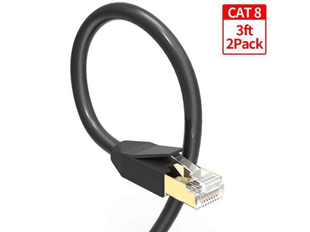 CAT 8 Ethernet Cable 3 ft 2 Pack Lan Network Internet Cable 40Gbps 2000MHz SSTP with Gold Plated RJ45 Connector Black