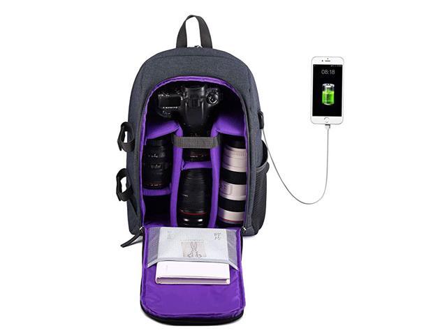 Camera Backpack PhotoCamera Bag Waterproof with Laptop CompartmentTripod Holder for DSLR SLR Cameras Purple with USB