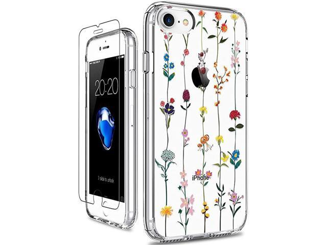 iPhone 8 Case iPhone 7 Case with Screen Protector Clear Heavy Duty Protective Case Floral Girls Women Hard PC Back Case with Slim TPU Bumper Cover