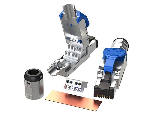 RJ45 Connectors Cat6A 2 Pack Shielded ZincAlloy Housing Modular Termination Plug 10G Easy Internet Tool Free Plugs for Cat6A up to 22AWG Solid