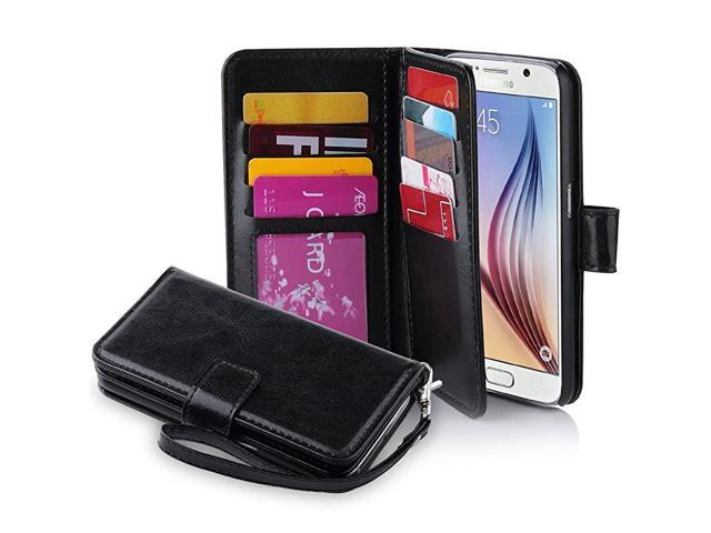 Galaxy S6 Case Galaxy S6 Wallet Case Premium PU Leather Case Magnetic Wallet Credit Card ID Holder Flip Cover Case with 9 Card Slots and Wrist
