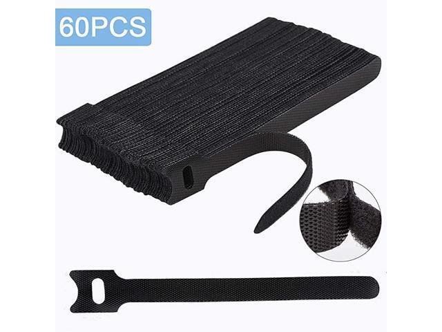 60PCS 6 Inches Reusable Cable Ties Adjustable Cord Straps Cable Organizer Cord Wrap and Hook Loop Cords Management Black