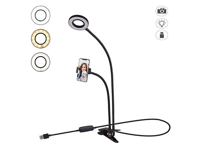 Selfie Ring Light with Cell Phone Holder Stand for Live StreamMakeup LED Camera Lighting 3Light Mode with Flexible Arms Compatible with All iPhone