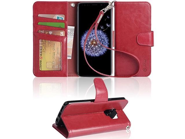 Case Compatible for Samsung Galaxy S9 Wrist Strap Flip Folio Kickstand Feature PU Leather Wallet case with IDCredit Card Pockets Not for Galaxy S9