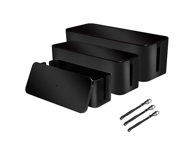 of 3 3 Cable Management Boxes + 3 Wire Ties Large Cord Box Organizers to Hold and Hide Power Strip Charger Adapter Power Cord Charging Station USB