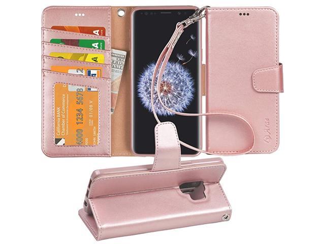 Case Compatible for Samsung Galaxy S9 Wrist Strap Flip Folio Kickstand Feature PU Leather Wallet case with IDCredit Card Pockets Not for Galaxy S9