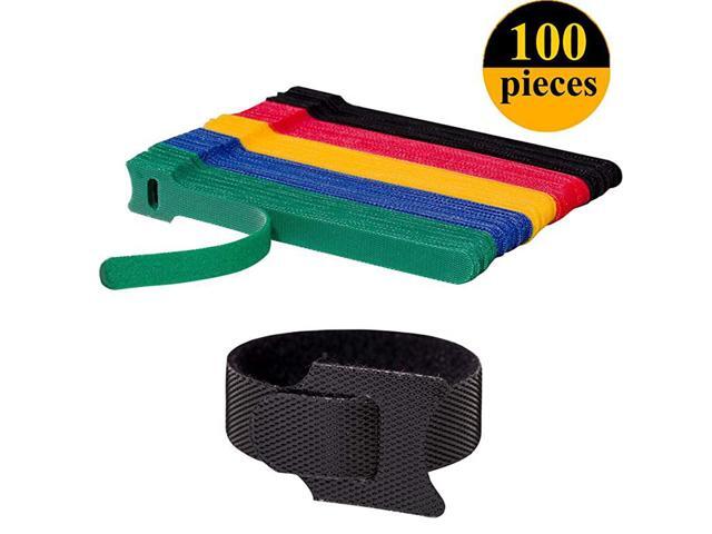 100 PCS Reusable Fastening Cable Ties Microfiber Cloth 6Inch Hook and Loop Cord Ties for Tablet Laptop PC TV Home Office Electronics Wire 5 Colors