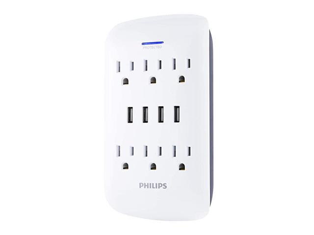 6Outlet Surge Protector Wall Tap with USB Charging Station 4 Ports Power Adapter White SPP6463WG37