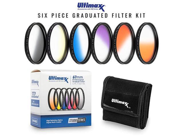 77MM Professional Six Piece Gradual Color Filter Kit Orange Yellow Blue Purple Red Grey for Camera Lens with 77MM Filter Thread and Protective