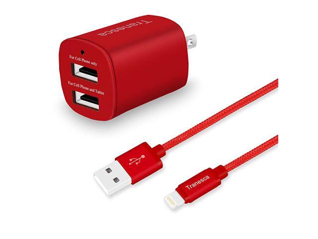 Dual USB Wall Charger and 6ft Charging Cable Red