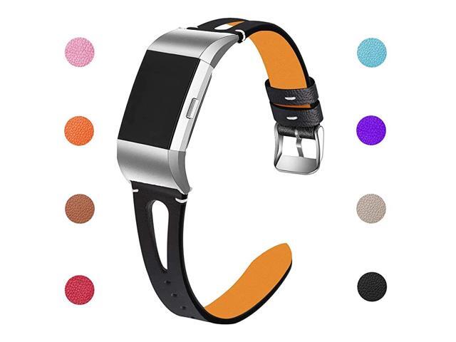 Replacement Leather Band Compatible for Charge 2 Classic Genuine Leather Wristband Metal Connector Watch Bands Fitness Strap Women Men Small Large