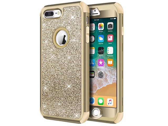Designed for iPhone 8 Plus iPhone 7 Plus Case Heavy Duty Defender Protective Bling Glitter Sparkle Hard Shell Hybrid Shockproof Rubber Bumper Cover