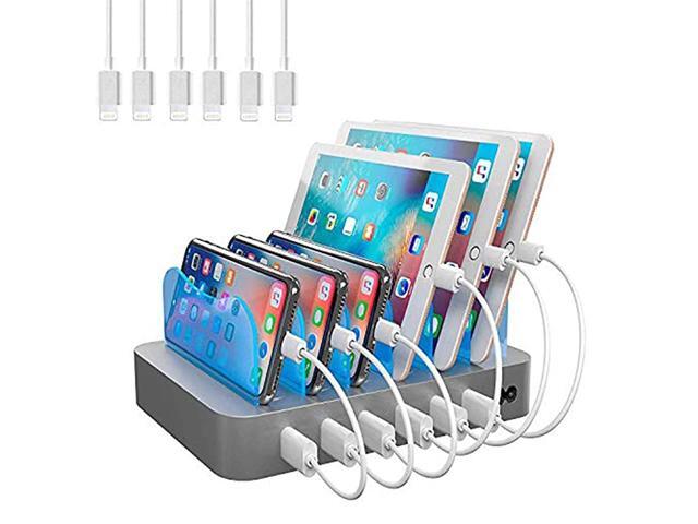 Charging Station for Multiple Devices with 6 USB Fast Ports and 6 Short USB Cables Included for Cell Phones Smart Phones Tablets and Other