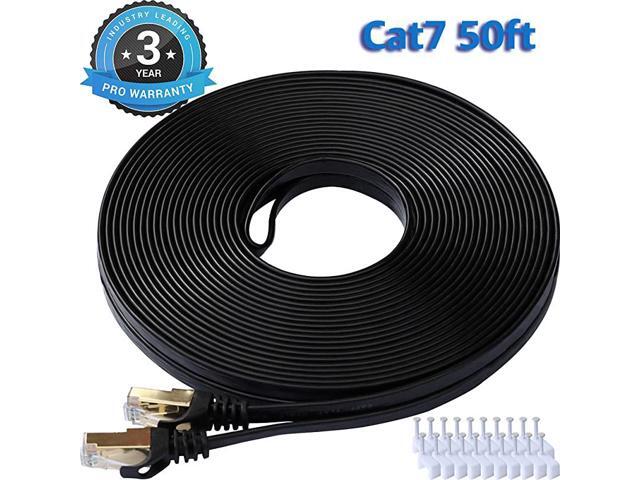 7 Ethernet Cable 50 Ft Black Flat Gigabit High Speed Gigabit Shielded RJ45 LAN Cable