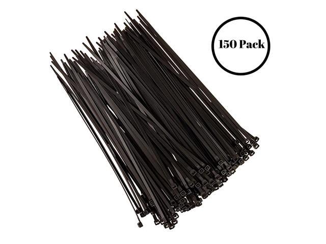 Cable Zip Ties Premium Heavy Duty Nylon 50 lb Tensile Strength Indoor Outdoor UV Resistant Large Black 150 Piece
