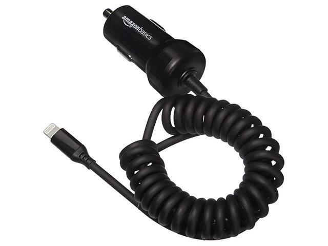 Coiled Cable Lightning Car Charger 15 Foot Black Bundle with Nylon Braided Lightning to USB A Cable MFi Certified iPhone Charger Dark Grey 6Foot