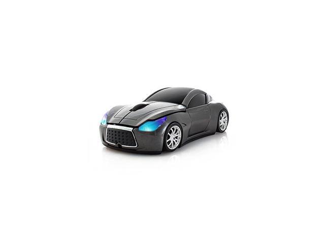 24GHz Cool Sport Car Shape Wireless Mouse Optical Cordless Mice with USB Receiver for PC Laptop Computer 1600DPI 3 Buttons Gray