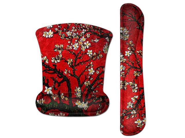Mouse Pad Wrist Support Gaming Keyboard Wrist Pad Combo Set Durable Ergonomic Anti Slip NonSlip Square Base Rest Support Cherry Blossoming